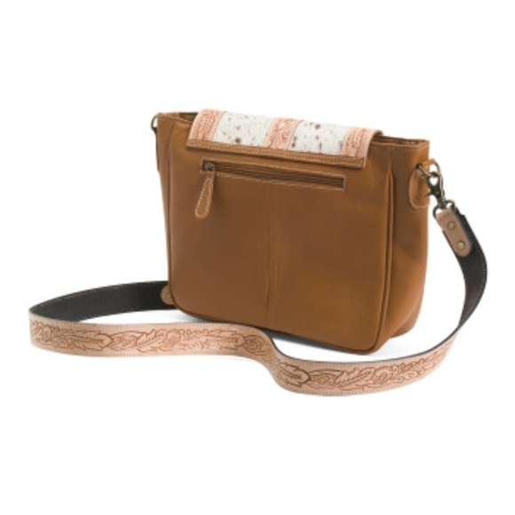 🤎🔹️American Bison 🔹️leather Flap Over Concho Tan Crossbody Bag - Picture 4 of 4